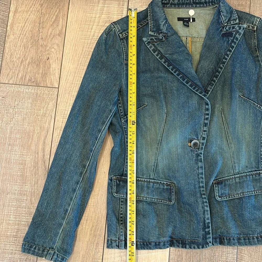 Gap long sleeve 100% cotton denim blazer single button from pocket fitted SZ L - Picture 12 of 16